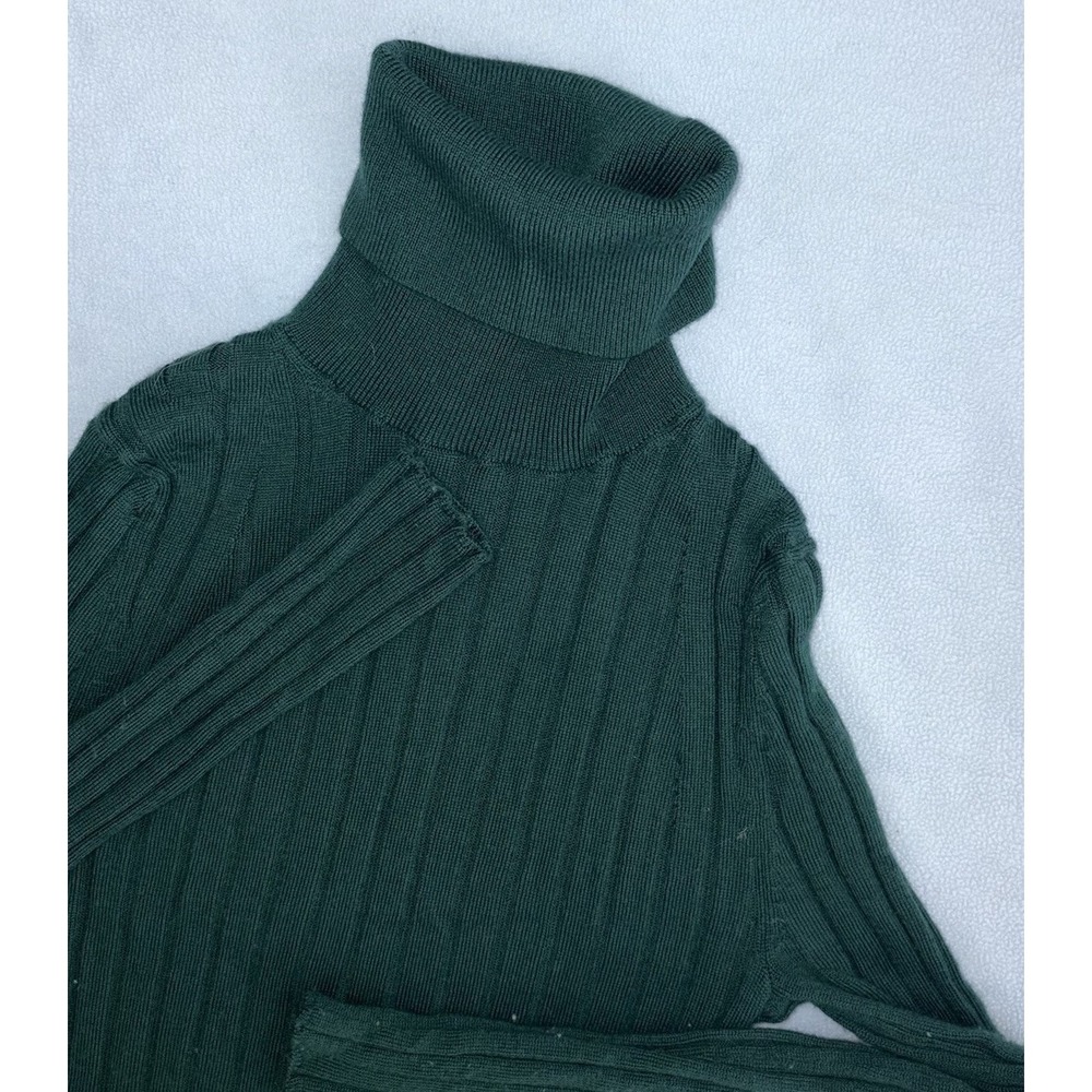 Banana Republic Merino Wool Ribbed Turtleneck Sweater XS Green 4430701